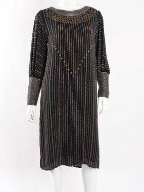 SISTERMAX Rare Bead Striped Silk Shift Dress Excellent Vintage Condition Sz M